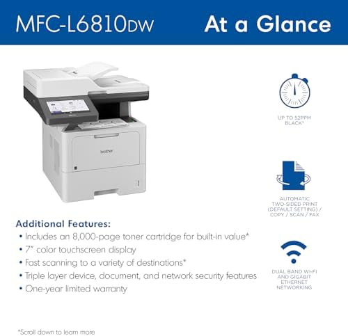 Brother MFC-L6810DW Enterprise Monochrome Laser All-in-One Printer, Large Paper Capacity, Wireless Networking, Advanced Security Features, Duplex Print, Scan, and Copy (Renewed Premium) - Image 3