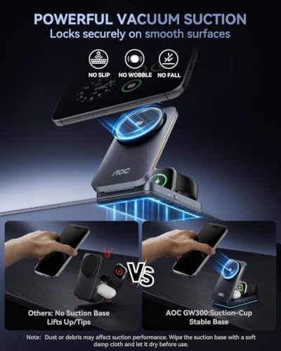 AOC GW300 25W Qi2.2-Certified 3-in-1 Foldable Wireless Charging Station - Image 2