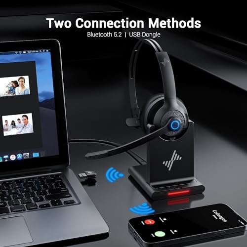 Bluetooth Wireless Headset with Mic for Work, Bluetooth 5.2, Advanced Noise Reduction Microphone, Clear Calls - Comfortable On-Ear Headphones, Applicable to PC, Laptop, Phone, Android, Zoom, Office - Image 5