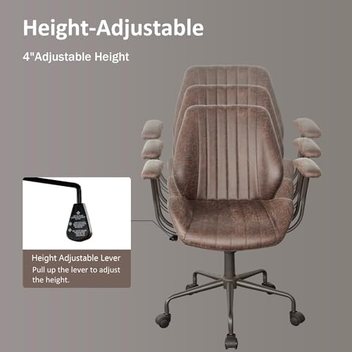 Mid Back Home Office Chair, Mid Century Modern Leather Computer Desk Chair, Comfy Executive Rolling Swivel Task Chair with Wheels Armrest Height Adjustable,Dark Brown - Image 4