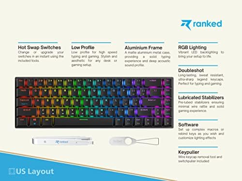 Ranked G65 Guardian 65% | Full Aluminum Frame | Ultra Slim Hot Swappable Mechanical Gaming Keyboard | 68 Keys Multi Color RGB LED Backlit for PC/Mac Gamer (Black, Gateron Low Profile Brown) - Image 2