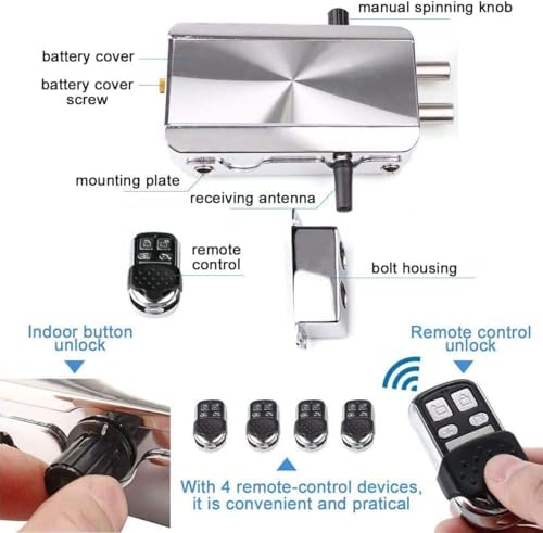 Remote Control Electronic Intelligent Door Lock, Smart Wireless Anti-Theft Home Security Keyless Deadbolt Access Control System with 4 Remote Control - Image 5