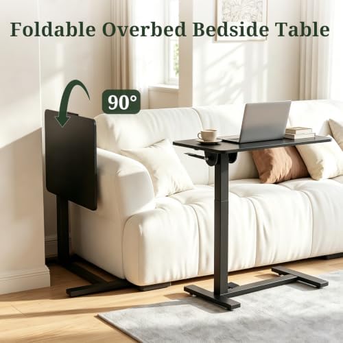 Overbed Bedside Table with Wheels, Foldable Rolling Desk Adjustable Height - Image 7