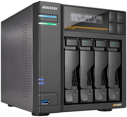 Asustor Lockerstor 4 Gen3 AS6804T, 4 Bay NAS, AMD Ryzen 3.8GHz Quad-Core, 16GB ECC DDR5, 4 M.2 NVMe Slots, Dual 5GbE & 10GbE Port, Network Attached Storage, Enterprise Grade for Enthusiasts(Diskless) by Asustor