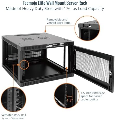 Tecmojo 6U Wall Mount Rack Cabinet, Heavy-Duty 176 Lbs High Load Capacity, 19” Enclosed Server Network Rack with Mesh Door, 23.6” Deep – Elite Collection - Image 5