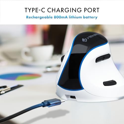 J-Tech Digital Wireless Mouse, Vertical Ergonomic Mouse with Bluetooth Dual Modes + USB Dongle + Rechargeable w/ 2.4GHz Wireless + Adjustable DPI 3200 for Laptop, Desktop, PC, Mac [V638W], White - Image 6
