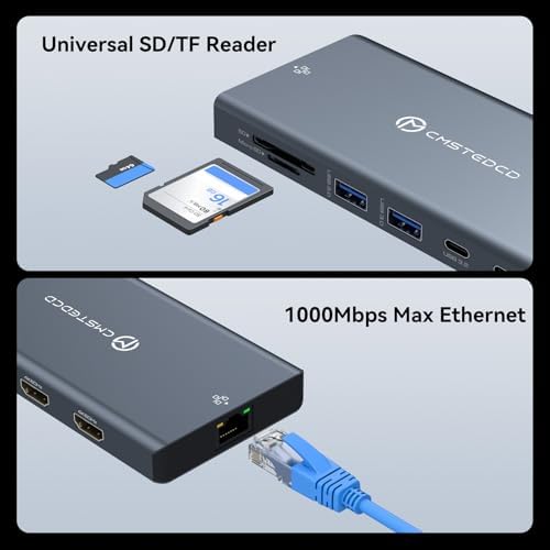 USB C Docking Station 3 Monitors 100W PD 12 in 1 Thunderbolt to Triple HDMI Monitors Docking Station USB C Hub Multiple Adapter, 2xUSB-C 3.2, 2xUSB-A 3.0, SD Card, 1000Mbps Ethernet - Image 7