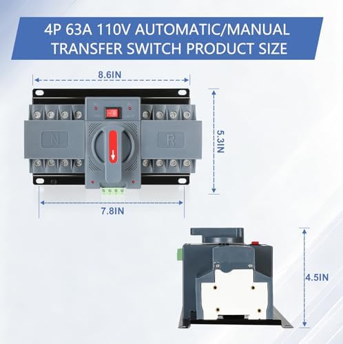 6-63amp AC110V Automatic/Manual Transfer Switch 4P 50/60Hz, 4POLE 63A ATS Auto Changeover Dual Power Switch for Generator, CE Certified ATS Solar Back Up Power Auto Selector Overvoltage, Undervoltage - Image 4