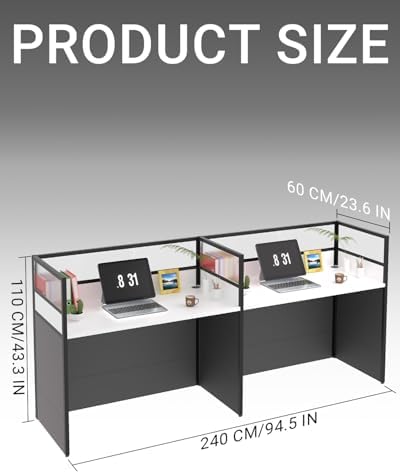 Nykto 2-Person Office Cubicle Desk Workstation w/Mute Privacy Panels, Black - Image 2