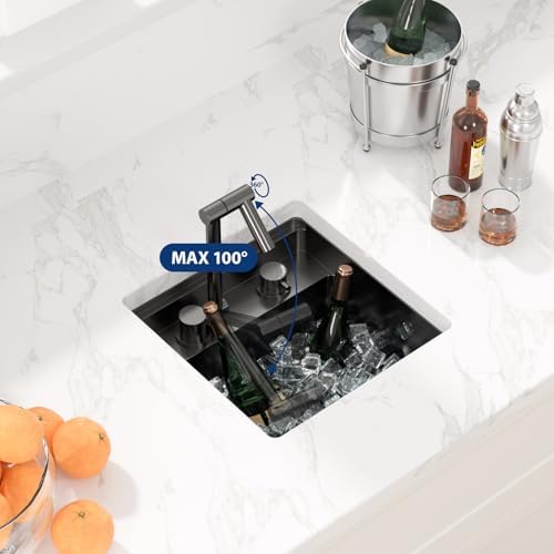 Sarlai Black Undermount Bar Sink With Foldable Faucet - 15x15 Inch Outdoor Black Kitchen Sink RV Workstation 16 Gauge Stainless Steel Single Bowl Handmade Outdoor BBQ Sinks with Lid - Image 3
