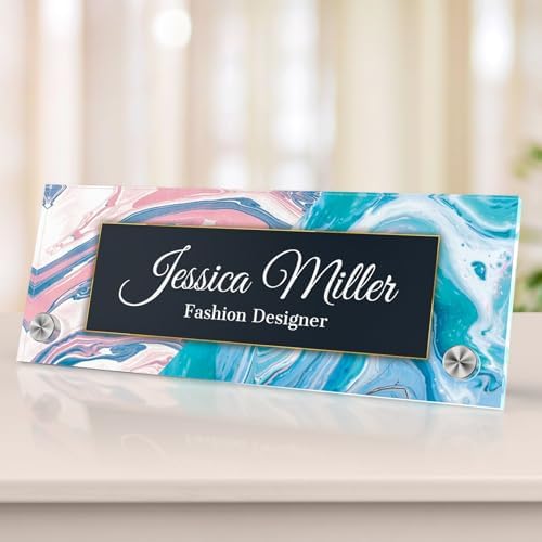 Personalized Acrylic Office Desk Name Plate with Standoff Barrels by nyareka