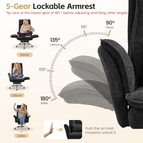 HUBSON Big and Tall Office Chair, Footrest & Flip Armrest for Pets, Black - Image 3
