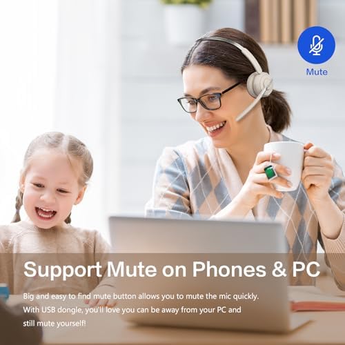 Bluetooth Headset, Wireless Headset with Mic for Work, Noise Cancelling Microphone, USB Dongle,Charging Stand, Mute Button for PC, Zoom, Teams, Office & Call Center, Cell Phones, Work from Home - Image 3