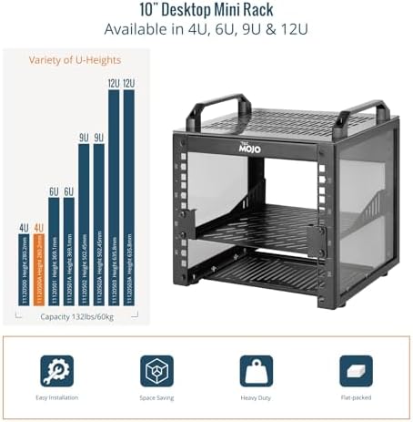 Tecmojo 4U Network Rack, 10 inch Mini Server Rack with 2 Side Translucent Panels & 2 Top Handles, 7.87 inch Deep, for 10 inch IT Equipment & A/V Devices, Black - Image 6