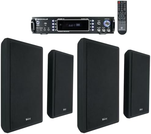 Rockville RPA60BT V2 Commercial Bluetooth Receiver with 4 Wall Speakers by Rockville