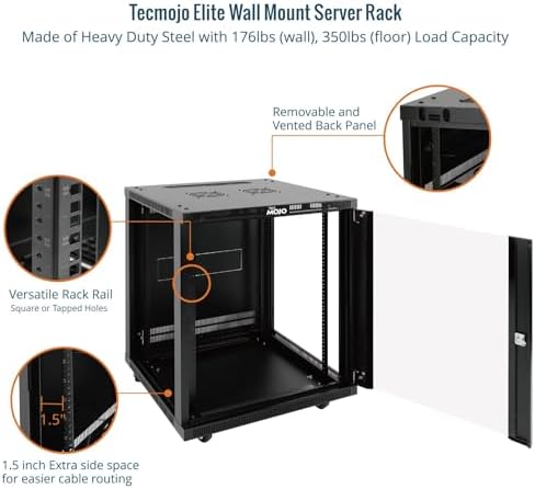 Tecmojo 15U Wall Mount Rack,15U Rack 23.6 Inch Depth,Hold Up to 176 Lbs,Enclosed Wall Mount Rack with 2 Colling Fans,for 19 Inch Network,Server and AV Gear,Glass Door(Elite Collection) - Image 5