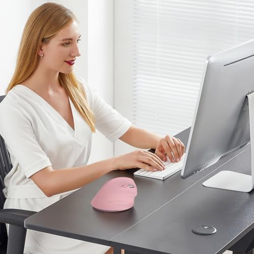 Wireless Ergonomic Mouse, Bluetooth and 2.4GHz USB-A Wireless Vertical Mouse, 800/1200/1600 Adjustable DPI, Quiet Clicks,6 Buttons, Compatible for Laptop/MacBook/PC/Desktop-Pink - Image 7
