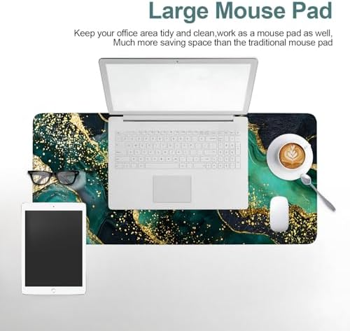 Green Marble Gaming Mouse Pad 31.5"x11.8" Large Extended Pad Desk Mat Anti-Slip Rubber Base & Durable Stitched Edges for Gamers Smooth Mouse Pad Writing Surface for Desk Office/Home - Image 7