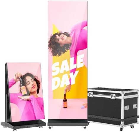 MWE P1.86 LED Poster Screen with Flight Case, 80" LED Digital Signage Display with Publishing System, Foldable Advertising Display Kiosk Video Wall for Events, WiFi/USB/HDMI (1 Panel) by QIXZOCV