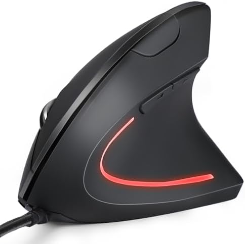 Wired Ergonomic Mouse, USB Wired Vertical Mouse with 800/1200/1600 Adjustable DPI, 6 Buttons Ergonomic Mouse for Laptop/PC/Desktop-Black by Unknown