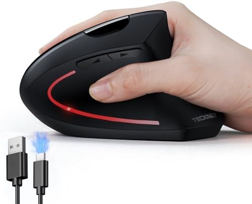 TECKNET Wireless Ergonomic Mouse, Vertical Computer Mouse for Wrist Comfort, Rechargeable Optical Mouse with Adjustable DPI（4800）, Silent Click, 6 Buttons, USB Receiver for Laptop, Desktop, PC, Mac by Tecknet