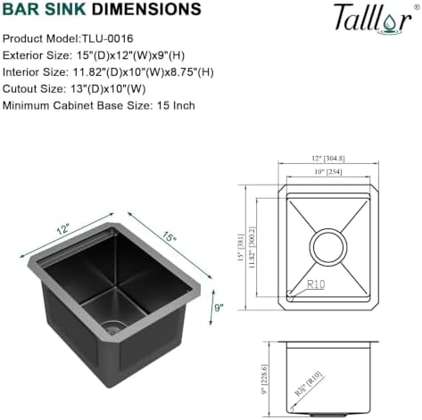 12x15 Inch Undermount Bar Sink, Workstation Gunmetal Black Bar Sink - Image 5