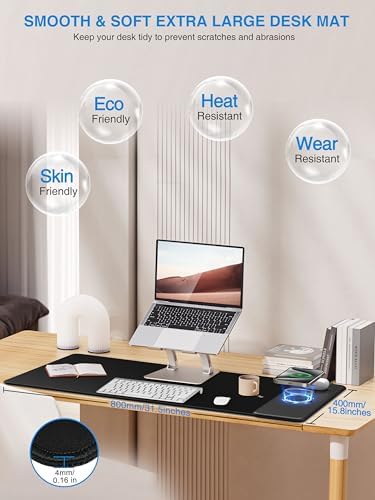 TopMade Mouse Pad with 15W Wireless Charging, Classic Black Desk Mat - Image 3