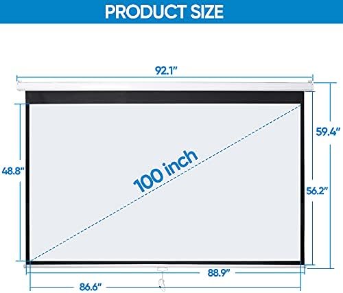 SUPER DEAL 100'' 16:9 HD Projection Screen Foldable Anti-Crease Portable Projector Movie Screen Manual Pull Down for Home Theater Presentation Education Outdoor Indoor Public Display, White - Image 6