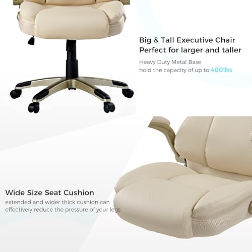 EUREKA ERGONOMIC Galene Executive Office Chair Flip Up Arm Rest, Ergonomic Desk Chair Faux Leather Computer Chair, High Back Office Chair with Headrest, Home Office Desk Chairs with Wheels, Beige - Image 6