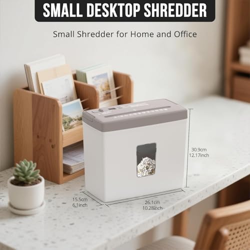 Suntiko Compact 5-Page Cross-Cut Shredder for Home Use, Brown + White - Image 4
