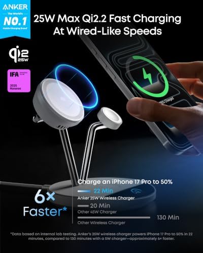 Anker Prime 3-in-1 Qi2.2 MagSafe Compatible 25W Wireless Charging Station - Image 2