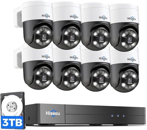 Hiseeu 4K PoE Security Camera System with 8pcs 5MP PoE PTZ Cameras by Hiseeu