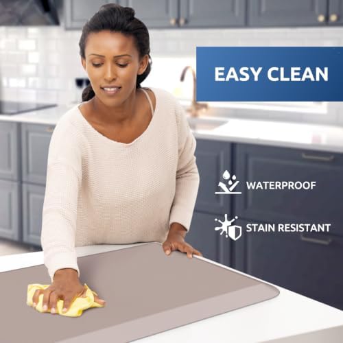 KitchenClouds Kitchen Mat Cushioned Anti Fatigue Kitchen Rug Non Slip Standing Mat Comfort Floor Mats for Sink Office (17.3"x60"- 0.8inch,Khaki) - Image 3