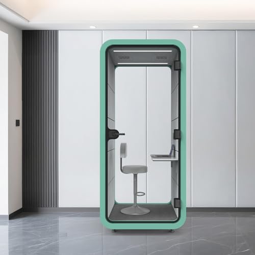 Quiet Meeting Pod with Acoustic Panels, Mobile Office Pod Booth, Built-in Ventilation System, Mobile Focus Room with Wheel&LED Lighting for Private Phone Calling(Green,110cm) by Unknown