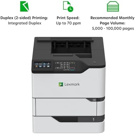 Lexmark MS826de Integrated Duplex, Monochrome Laser Printer, Monthly Page Volume: 5000-100000 Pages, 4.3-inch Color Touch Screen, 550-Sheet Output Bin, Print Speed: Up to 70 ppm(50G0310) - Image 5
