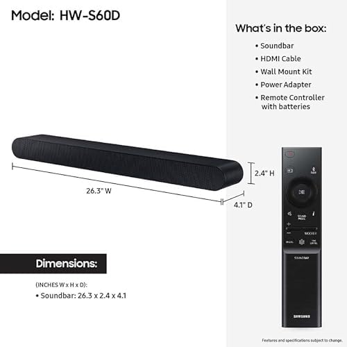 SAMSUNG S60D 5.0ch Soundbar w/Wireless Dolby Atmos Audio, All-in-One Design, Q-Symphony, SpaceFit Sound Pro, Adaptive Sound, Game Mode Pro with Alexa Built-in, HW-S60D/ZA - Image 2