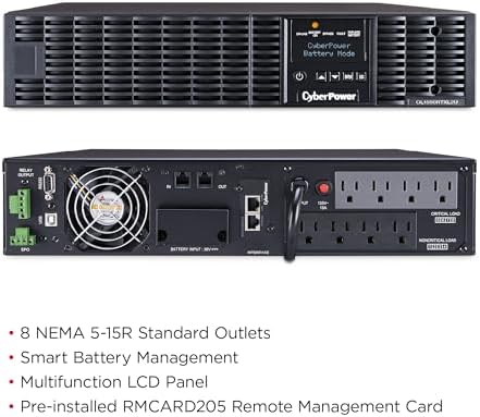 CyberPower OL1500RTXL2UN Smart App Online UPS Battery Backup and Surge Protector, 1500VA/1350W, 8 Outlets, 2U Rack/Tower, Pre-Installed RMCARD205, EBM Option, UL Certified - Image 3