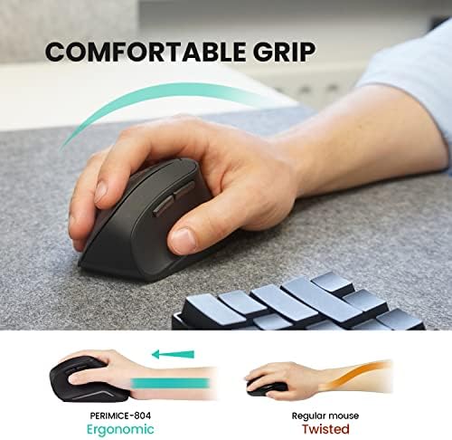 Perixx PERIMICE-804 Bluetooth Vertical Mouse, Bluetooth Connection for Windows and Android System, Works Without USB Receiver, Black - Image 3