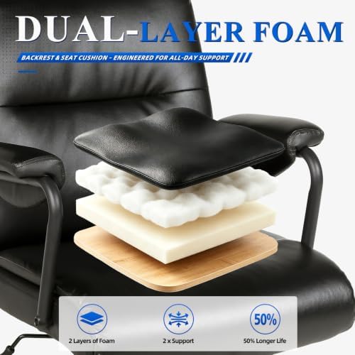 Executive Office Chair Ergonomic, Leather Desk Chair Comfy High Back, Black - Image 5
