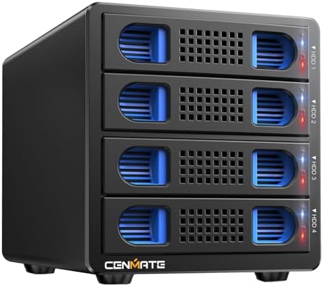CENMATE Aluminum 4 Bay Hard Drive Enclosure with Cooling Fan for 2.5“/3.5" SATA HDD/SSD with USB A/C 3.0, Support Hot Swappable, Tool-Free HDD Enclosure, DAS(NO RAID/NAS) by Cenmate