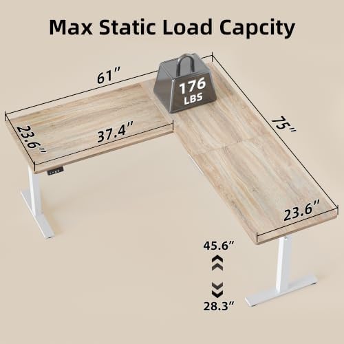 TIQLAB 75 x 61 inch Executive L Shaped Standing Desk Adjustable Height, Electric Corner Standing Desk, Sit Stand Computer Table with Splice Board, Maple - Image 3