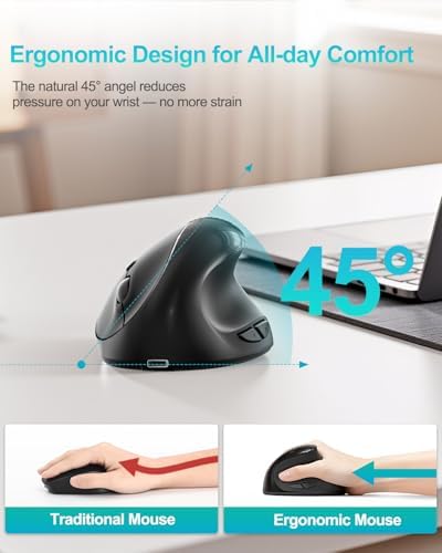 Lekvey Ergonomic Mouse, Rechargeable Wireless Mouse for Small Hands, Black - Image 3