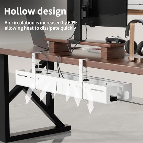 Under Desk Cable Management Tray, Expandable 25.2"–38.6" Cable Tray, White - Image 5