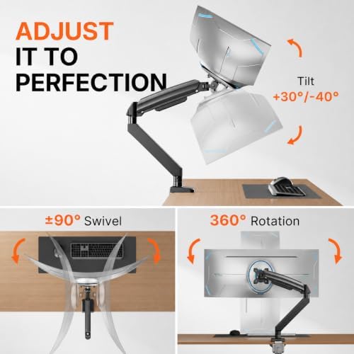 ErGear Heavy Duty Monitor Arm for 13-49″ Ultrawide Screens, 37.4 lbs Capacity, Full Motion Monitor Desk Mount, Rock-Solid Support, Dual C-Clamp & Grommet Mount, VESA 75x75/100x100mm - Image 5