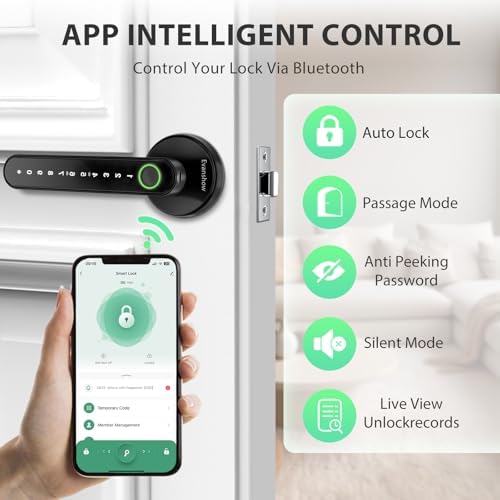 Smart Door Lock with Knob, Keyless Entry Door Locks with Handle, Fingerprint Door Knob for Bedroom/Front Door/Apartment,Generate Passcode Remotely Black - Image 6