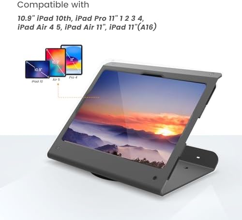 Tablet POS Stand - Heavy Duty Steel Kiosk Stand with 360° Swivel Base Anti-Theft - Compatible with 10.9" iPad 10th, Pro 11" 1 2 3 4, Air 4 5, Air 11"(M2/M3/M4), iPad 11"(A16) - Image 5