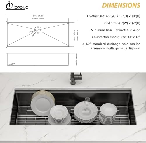 45x19 Black Undemrount Workstation Kitchen Sink with Mixng Bowl - Image 6