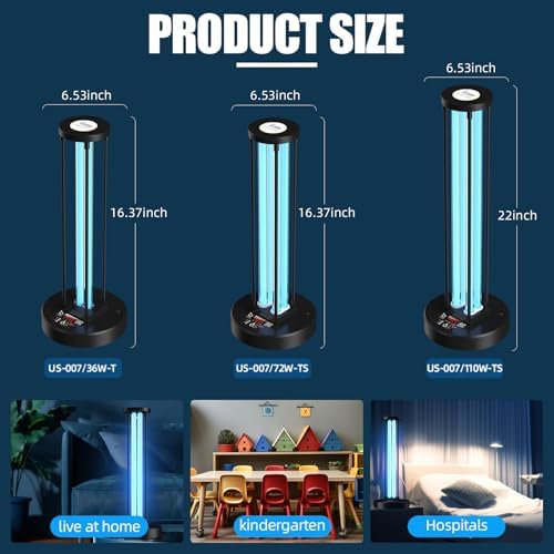 Ultraviolet Germicidal Lamp,110w UV+Ozone Light Sanitizer for Whole Room, 99.99% Sanitization Rate,Three-Step Timing Remote Control, Blue Ligh for Odor Room Home Office School - Image 3