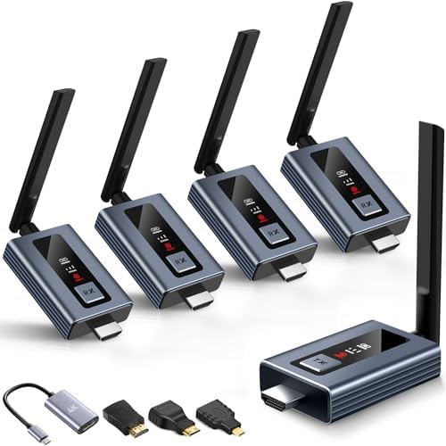 Upgraded Wireless HDMI 4 Receivers and Transmitter with LED Screen, Up to 6 RXs,165FT Plug & Play 1080P HD Output 5.8GHz Extender for TV Box/Laptop/Projector/Camera to Multiple Screens by Lielyhod