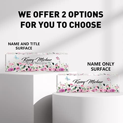 SalaGraphics Desk Name Plate Personalized, Custom for Desk, Office Decor Women Men, Acrylic Accessories, Gifts Coworkers Boss Teacher, Employee Appreciation (Flowers B) 8”(L)x2.5(W) - Image 2